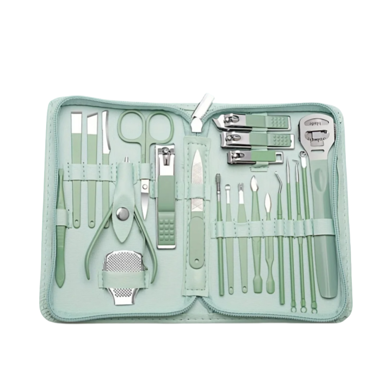 7/22/35pcs Stainless Steel Makeup Set Manicure Pedicure Set Nail Clipper Set Green Leather Men Women Travel