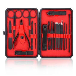 18PCS Manicure Set Pedicure Set Nail Clipper Stainless Steel Cuticle Clipper Nail Clipper Trimming Tool with PU Case Kit