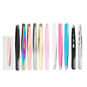 Stainless Steel Slant Tip with Comb Eyebrow Tweezer Eyebrow Trimmer False Eyelash Applicator Stick Double Eyelid Beauty Tool