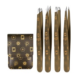 Hair Removal Tweezers Stainless Steel Eyebrow Tweezers Slant Tweezer Silver Tip Pointed Face Harmless Makeup Beauty Tool Brown