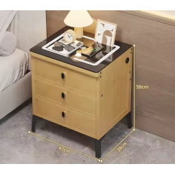 3-Drawer Modern Wireless Charging Nightstand Bedside Table Wood LED Bedroom Smart Nightstand