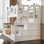 Full White Mattress Modern Boys Girls Wooden Children's Bunk Bed with Storage