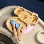 Newborn Gift Plate Set Animal Shape Cartoon Children Baby Silicone Bamboo Baby Feeding Set