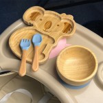 Newborn Animal Shape Cartoon Silicone Children Baby Bowl Plate Set Bamboo Silicone Baby Feeding Set