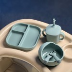 Food-Grade Silicone Blue Silicone Baby Plate Baby Feeding Set Baby Bamboo Suction Plate