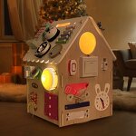 Wood Sensory Baby Toy Children's Game Box Indoor Large Montessori Interactive Activity Wall Panel