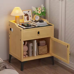 3-Drawer Modern Wireless Charging Nightstand Bedside Table Wood LED Bedroom Smart Nightstand