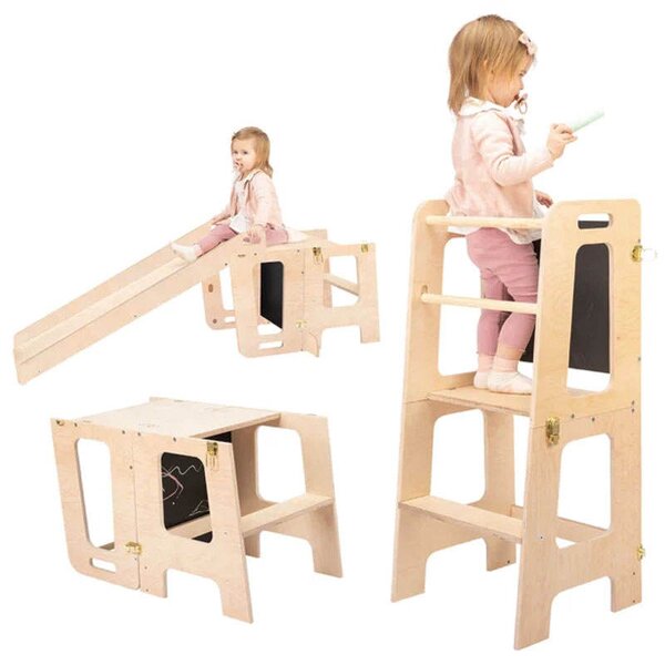 Adjustable Standing Toddler Kitchen Helper Foldable Wood Foldable Montessori Step Stool Learning Tower