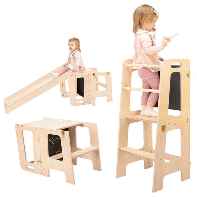 Adjustable Standing Toddler Kitchen Helper Foldable Wood Foldable Montessori Step Stool Learning Tower