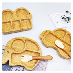 Newborn Gift Plate Set Animal Shape Cartoon Children Baby Silicone Bamboo Baby Feeding Set
