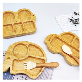 Newborn Gift Plate Set Animal Shape Cartoon Children Baby Silicone Bamboo Baby Feeding Set
