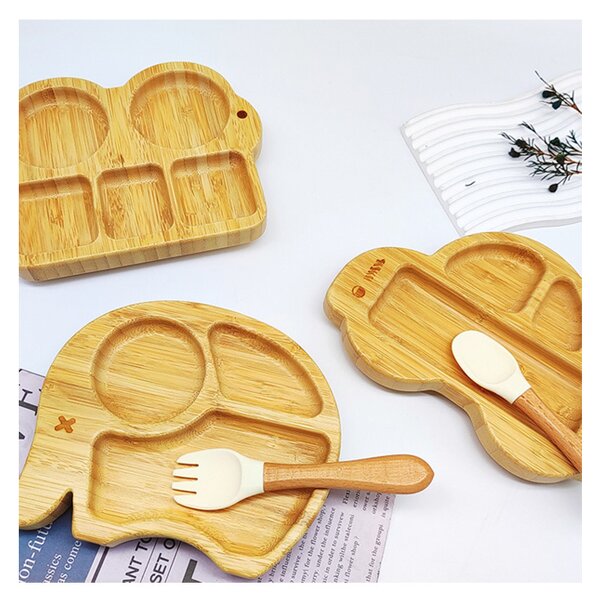 Newborn Gift Plate Set Animal Shape Cartoon Children Baby Silicone Bamboo Baby Feeding Set