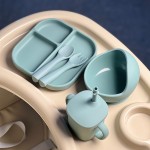 Food-Grade Silicone Blue Silicone Baby Plate Baby Feeding Set Baby Bamboo Suction Plate