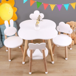 Modern Baby Nursery Table and 4 Chairs School Furniture Toddler Rabbit Flower Wooden Children's Table and Chair Set