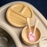 Cheap Baby Food Silicone Divider Plate and Bib Wooden Suction Silicone Baby Plate