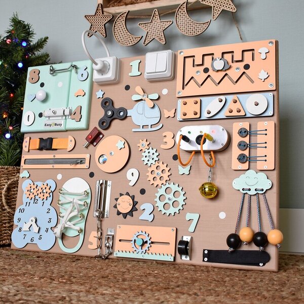 Learning Play Wooden Large Panel Felt Activity Board Wall-mounted Montessori Toy Wood Sensory Activity Board