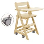 Montessori Adjustable Height Detachable Children's Wood Rolling Feeding Children's Dining Baby High Chair