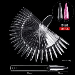 50 Pcs Nail Display Tip with Ring Coffin Stiletto Square Nail Polish Display Tip Fake Nail Sample Practice Stick