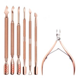 Professional Stainless Steel Rose Gold Dual Head Nail Cuticle Nipper Dead Skin Remover Nail Pusher