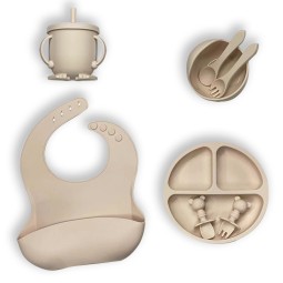 8-Piece Wholesale Safe Non-Toxic Baby Bib Placemat Silicone Bowl Plate Silicone Spoon Cup Silicone Baby Feeding Set