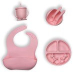 Custom 8-Piece BPA-Free Children's Other Tableware Silicone Bowl Suction Snack Cup Straw Bib Products Infant Feeding Set
