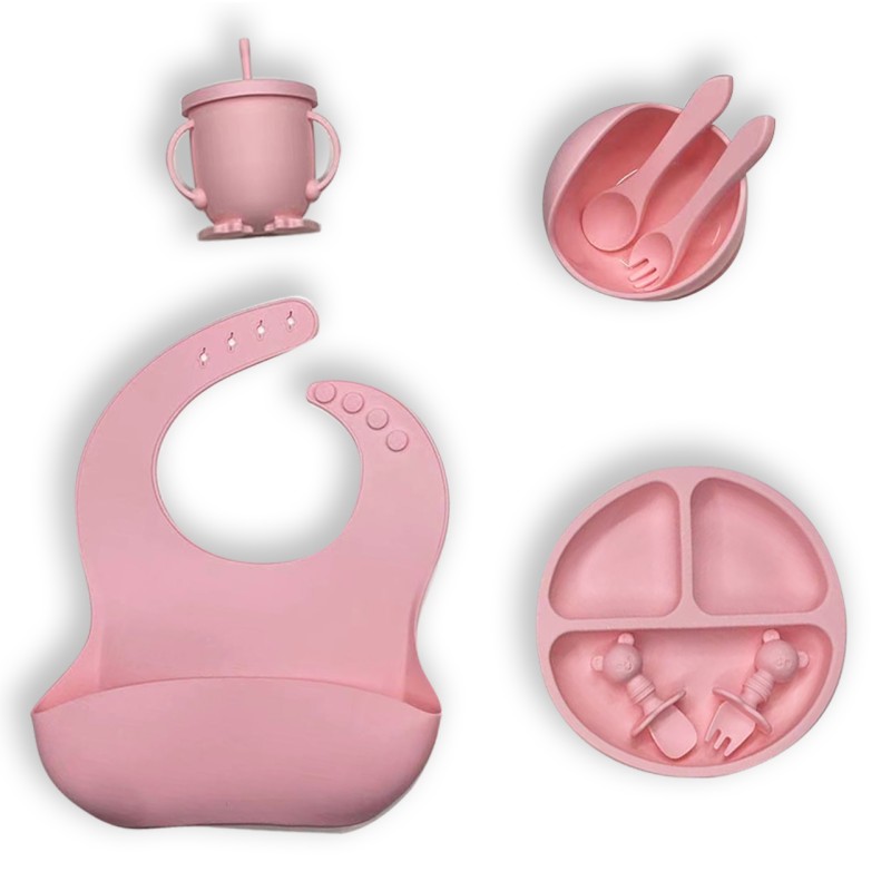 Custom 8-Piece BPA-Free Children's Other Tableware Silicone Bowl Suction Snack Cup Straw Bib Products Infant Feeding Set