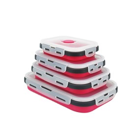 New Silicone Folding Lunch 4-Piece Set Microwave Bento Box Refrigerator Storage Fruit Fresh-Keeping Box