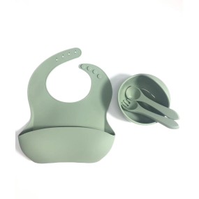 Free Sample Set Children Food-Grade Silicone Feeding Utensils Includes Baby Bib Bowl Spoon Suction Suction Food Supplement Feeder