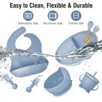 Factory Baby Silicone Products Feeding Set Silicone Baby Feeding Set Tableware Includes Divided Plate Cup Spoon Bib