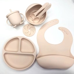Manufacturer Cross-Border Direct Supply Children's Silicone Baby Bib Bowl Plate Placemat Spoon Fork Anti-Drop Snack Cup