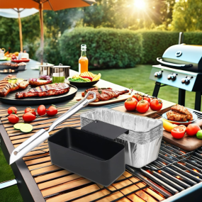 For BBQ Drip Pan Tool Kit with Disposable Skillet Liner & Grease Catcher Tray for Outdoor Barbecue Cooking