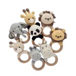 Baby Animal Handmade Rattle Organic Cotton Comfort Toy Beech Wood Handmade Newborn Teething Toy Gift