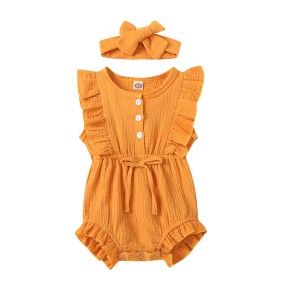 Toddler Girl Ruffle Sleeveless Romper Casual Summer Romper Pure Cotton Newborn Clothing