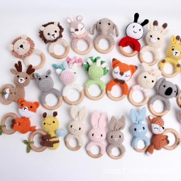 Baby Animal Handmade Rattle Organic Cotton Comfort Toy Beech Wood Handmade Newborn Teething Toy Gift