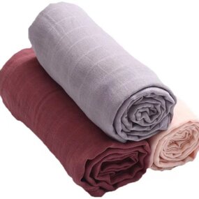 Muslin Plain Weave Bamboo Cotton Baby Muslin Gauze Swaddle Blanket Solid Color 2-Layer Newborn Toddler
