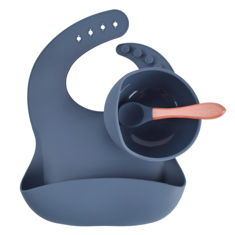 Waterproof Wholesale Newborn Feeding Set 3-Piece Baby Toddler Silicone Set Baby Bib Bowl and Spoon Set With Custom Logo