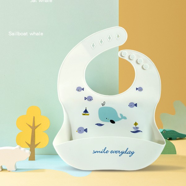 Cartoon Design Waterproof Silicone Baby Feeding Bib Waterproof Silicone Baby Bib With Food Catcher