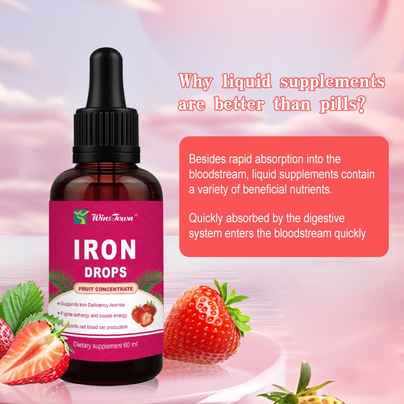 Healthy Nutrition Absorption Strawberry Flavor Beverage Oral Liquid Iron Supplement Energy Drop Beverage