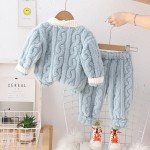 New Wholesale Children Pajamas Set Solid Color Bear Low Price 2 pcs Set Special Offer Casual Hot Selling Embroidery Thick Children