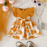 Infant Fashion Flutter Sleeve Dress Little Girl Print Patchwork Wholesale Hot Selling Summer Princess Baby Dress Party