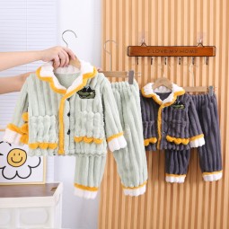 Wholesale Winter Set Children Pajamas Set Children Clothing Thickened Cartoon Cardigan Baby Clothing