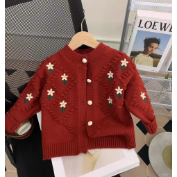 Children Winter Clothing Veste Hiver Cute Floral Knit Cardigan Chompa Para Nina Fashion Hot Selling Casaco Teen Sweater