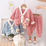 New Wholesale Children Pajamas Set Solid Color Bear Low Price 2 pcs Set Special Offer Casual Hot Selling Embroidery Thick Children