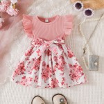 Infant Fashion Flutter Sleeve Dress Little Girl Print Patchwork Wholesale Hot Selling Summer Princess Baby Dress Party