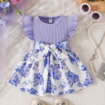 Infant Fashion Flutter Sleeve Dress Little Girl Print Patchwork Wholesale Hot Selling Summer Princess Baby Dress Party