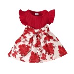 Infant Fashion Flutter Sleeve Dress Little Girl Print Patchwork Wholesale Hot Selling Summer Princess Baby Dress Party