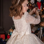 Runway Princess Dress Children Birthday Tutu Floral Girl Wedding Little Piano Performance Costume Luxury Dress Long Sleeve