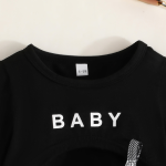 Round Neck Plaid Long Sleeve Spaghetti Strap Jumper Dress Black Crop Top 2-Piece Set Bodycon Skirt Baby Toddler Girl Set