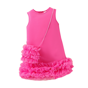 New Summer Trend Children's Clothing Cross-Over Medium Small Children Girl Sleeveless Mesh Tiered Dress Dress Set