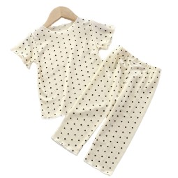 Baby Pajamas Summer Lightweight Set Polka Dot Fashion Girl Summer Two-Piece Set Home Wear Children Air-Conditioning Clothes